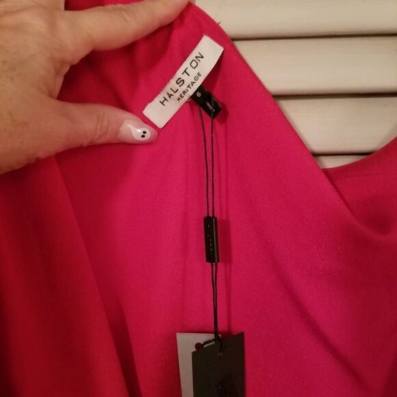 NWT Halston Fuscia One Shoulder Draped Dress 6 - Picture 4 of 10